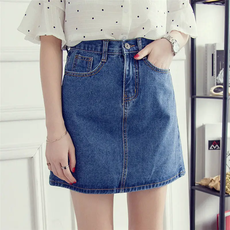 Women Denim High Waist Skirt Button Closure - Image 5