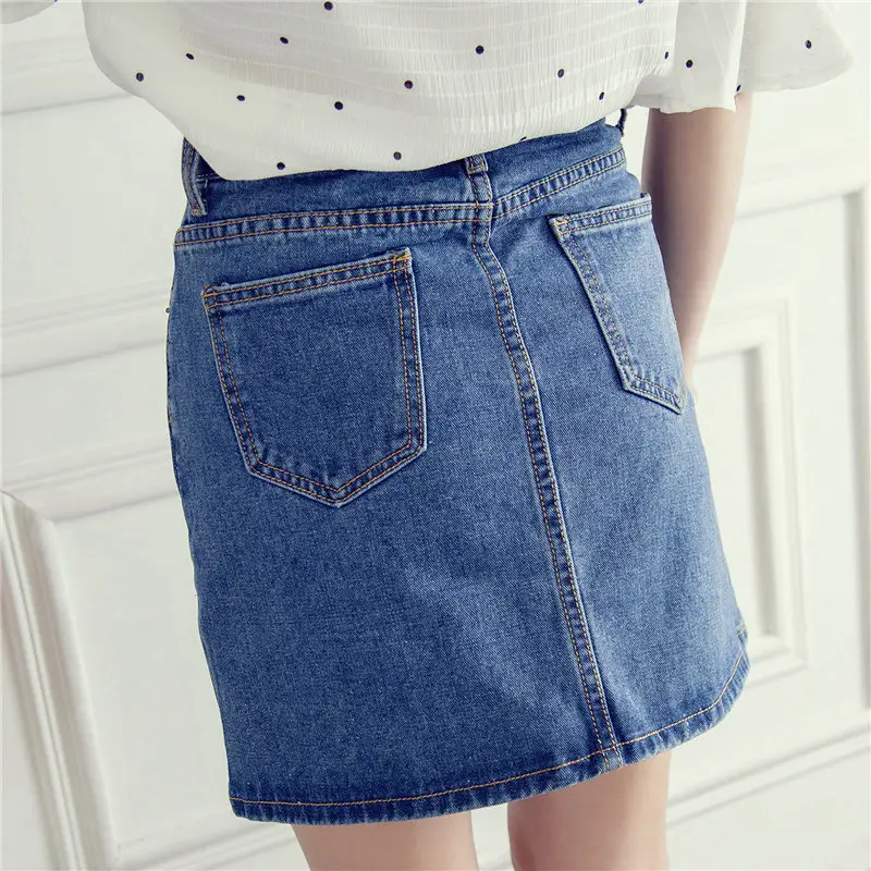 Women Denim High Waist Skirt Button Closure - Image 6