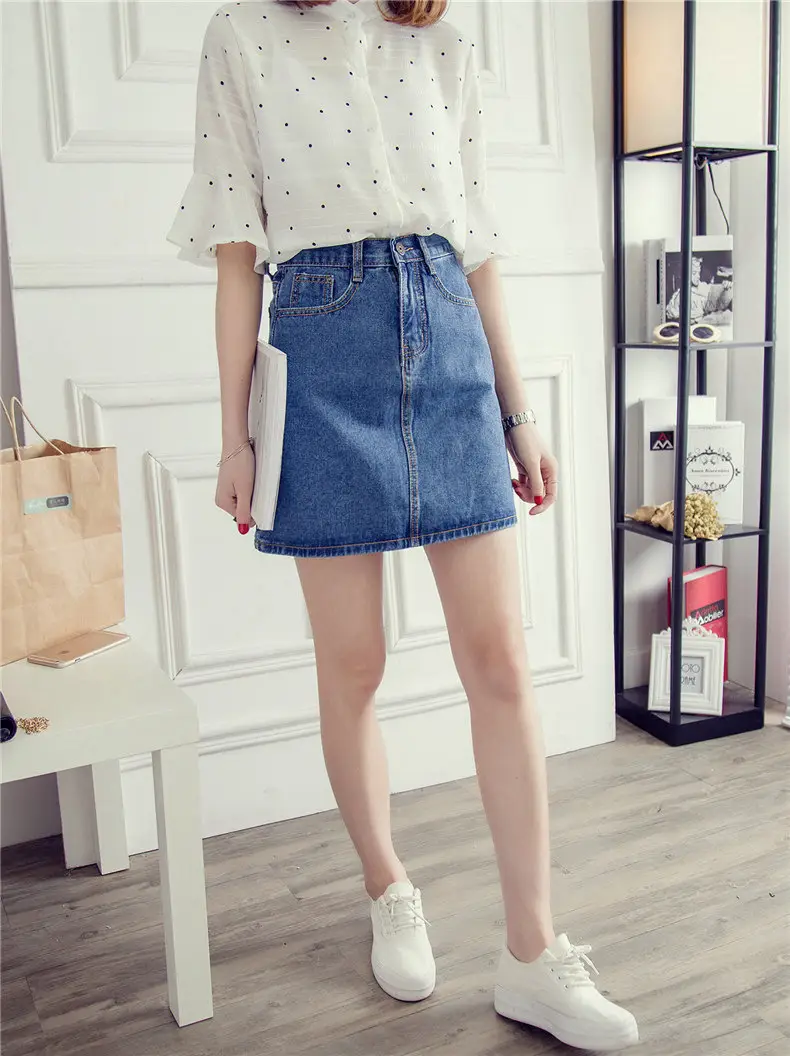 Women Denim High Waist Skirt Button Closure — feature 11