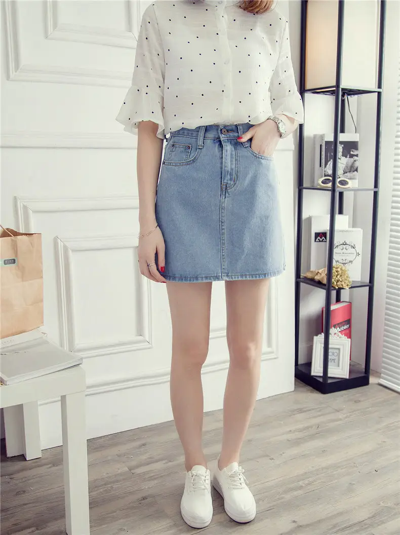 Women Denim High Waist Skirt Button Closure — feature 14