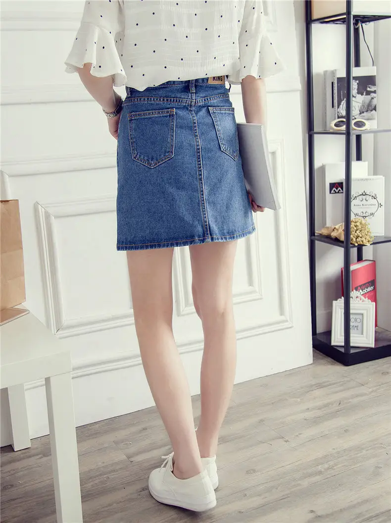 Women Denim High Waist Skirt Button Closure — feature 29