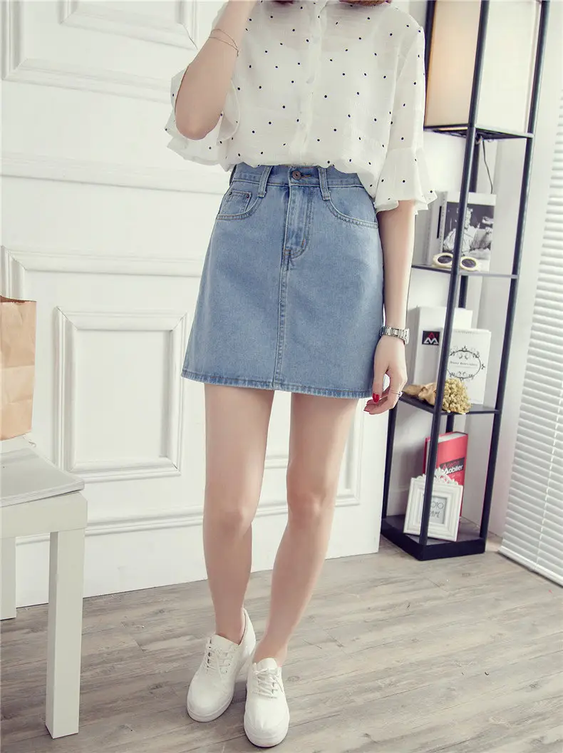 Women Denim High Waist Skirt Button Closure — feature 31