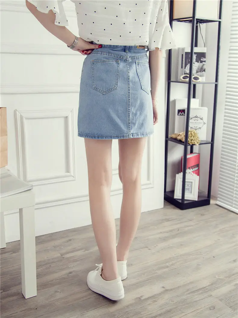 Women Denim High Waist Skirt Button Closure — feature 32