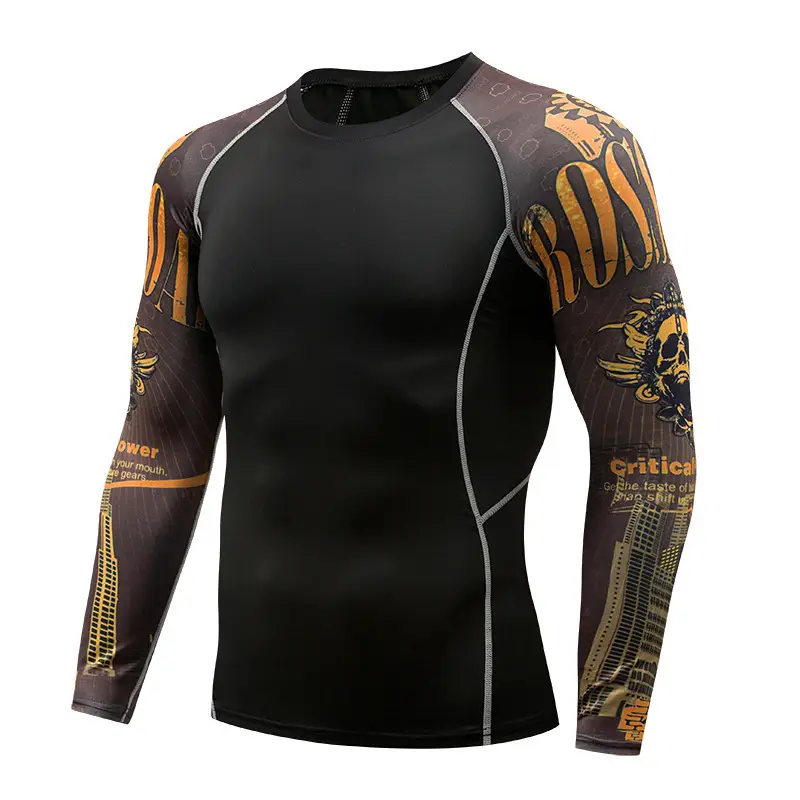 Men's Black Blue Striped Long Sleeve Sports Tight Fit T-Shirt - Image 30