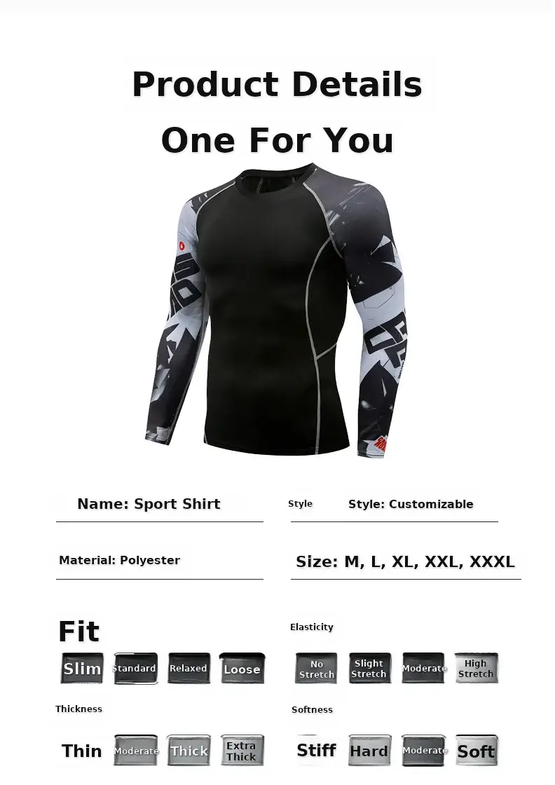 Men's Black Blue Striped Long Sleeve Sports Tight Fit T-Shirt — feature 3