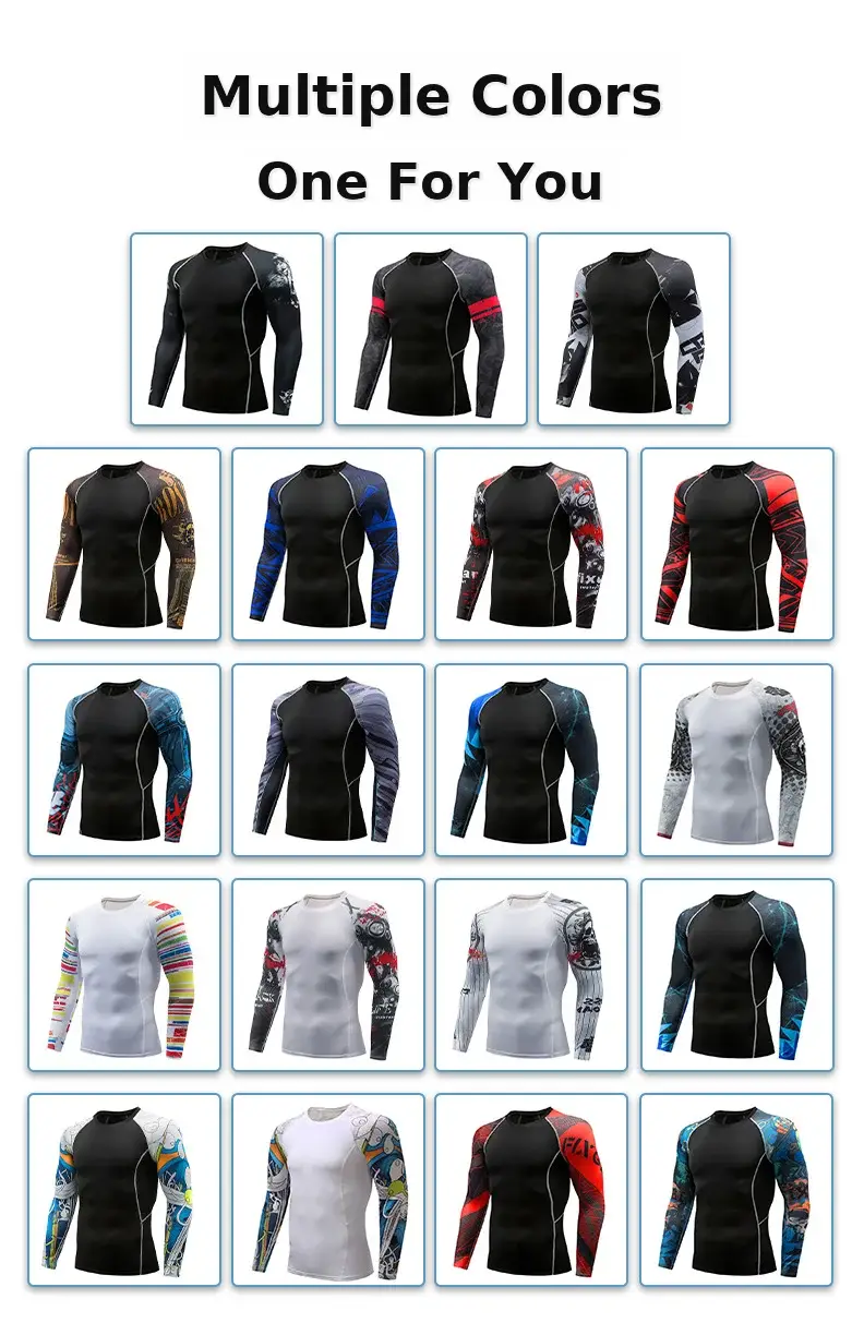 Men's Black Blue Striped Long Sleeve Sports Tight Fit T-Shirt — feature 5