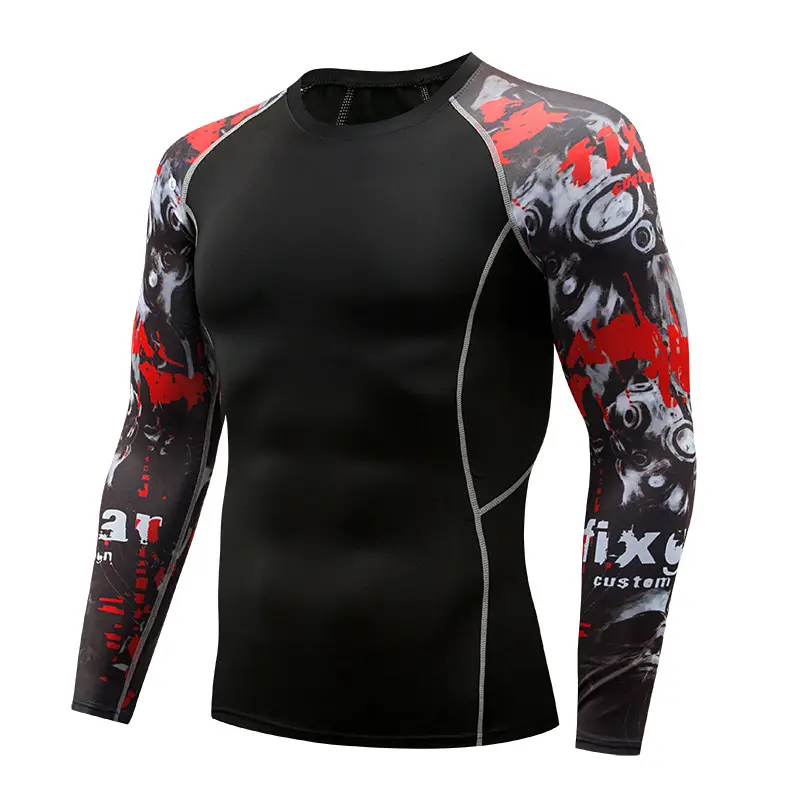 Men's Black Blue Striped Long Sleeve Sports Tight Fit T-Shirt - Image 11