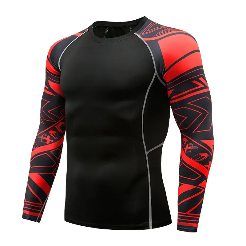 Men's Black Blue Striped Long Sleeve Sports Tight Fit T-Shirt - Image 12