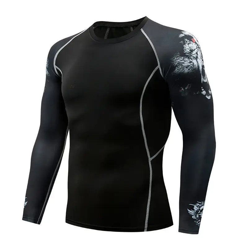 Men's Black Blue Striped Long Sleeve Sports Tight Fit T-Shirt - Image 4