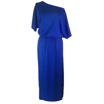 Women's Navy Blue Side Split Pocket Loose Slim Dress High Waist Off Shoulder - Image 16