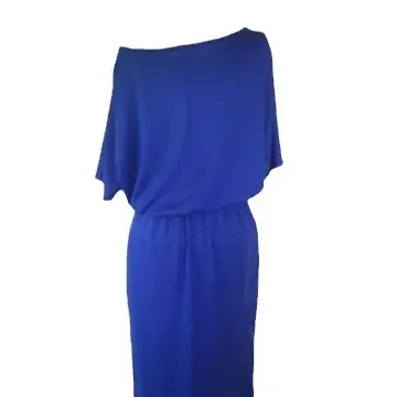 Women's Navy Blue Side Split Pocket Loose Slim Dress High Waist Off Shoulder - Image 17