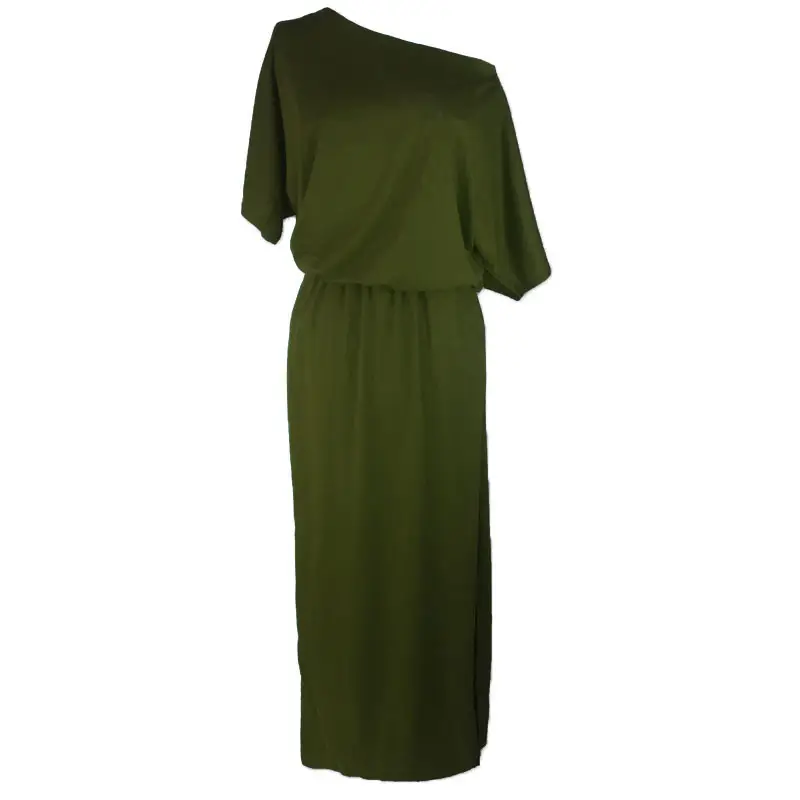 Women's Navy Blue Side Split Pocket Loose Slim Dress High Waist Off Shoulder - Image 12