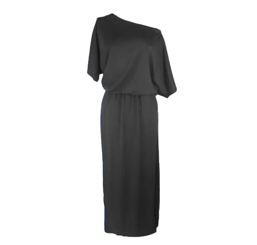 Women's Navy Blue Side Split Pocket Loose Slim Dress High Waist Off Shoulder - Image 3