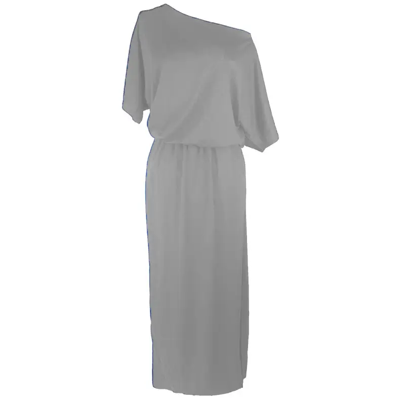 Women's Navy Blue Side Split Pocket Loose Slim Dress High Waist Off Shoulder - Image 4