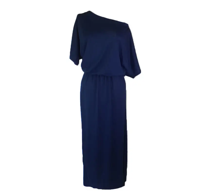 Women's Navy Blue Side Split Pocket Loose Slim Dress High Waist Off Shoulder - Image 6