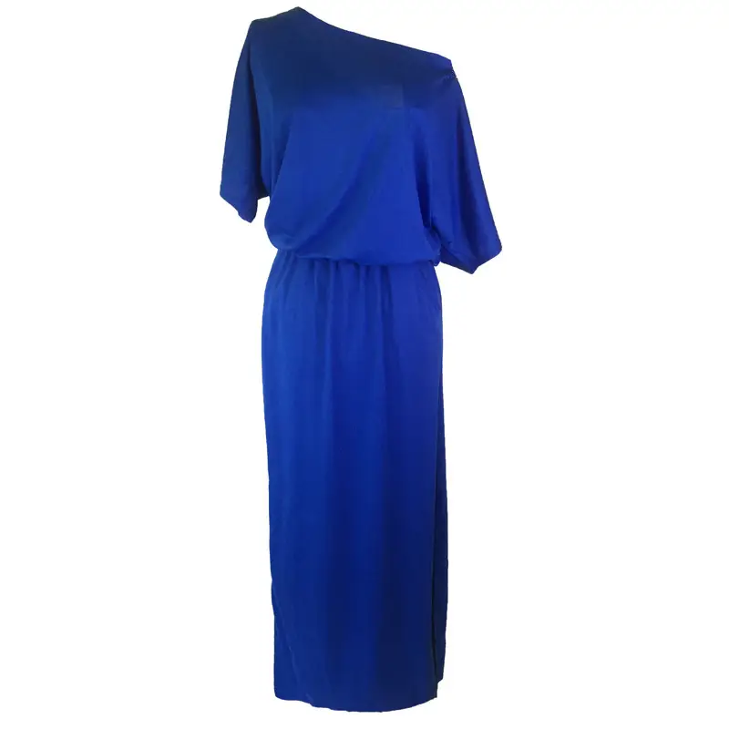 Women's Navy Blue Side Split Pocket Loose Slim Dress High Waist Off Shoulder - Image 9
