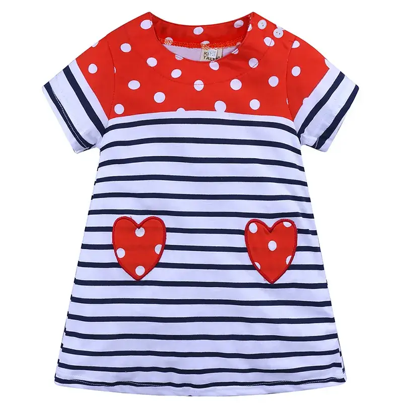 Girls Striped T-Shirt with Heart Embroidery Pink - Image 3