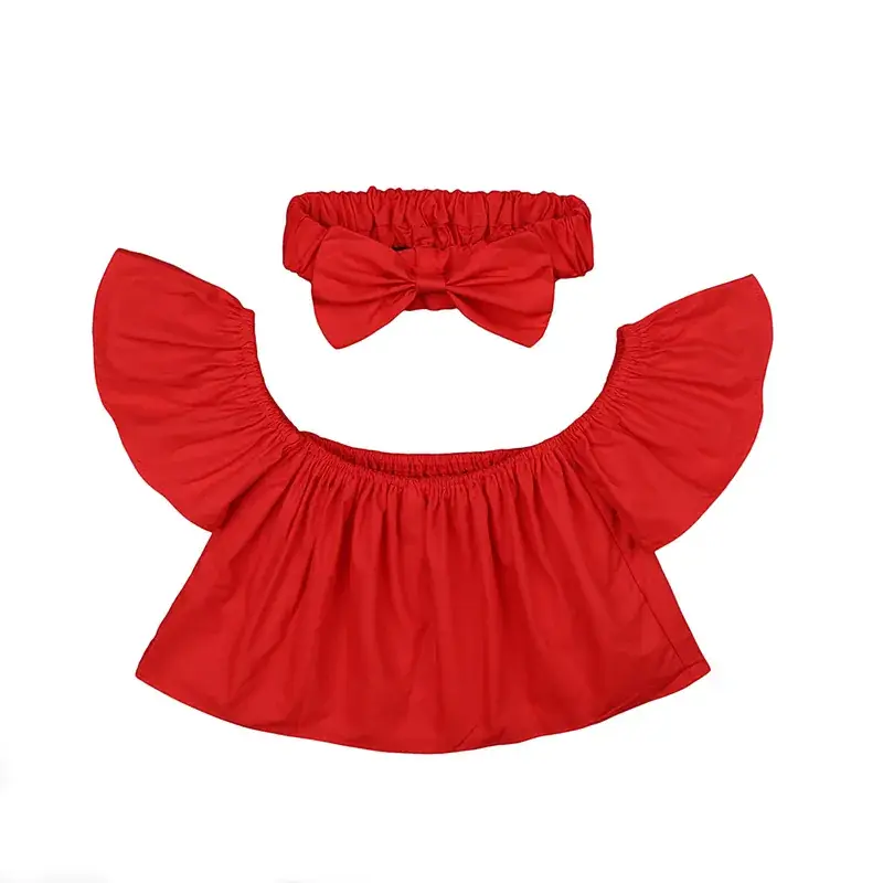 2025 Summer Baby Headbands & Tops Set Red Pink Yellow - Image 3