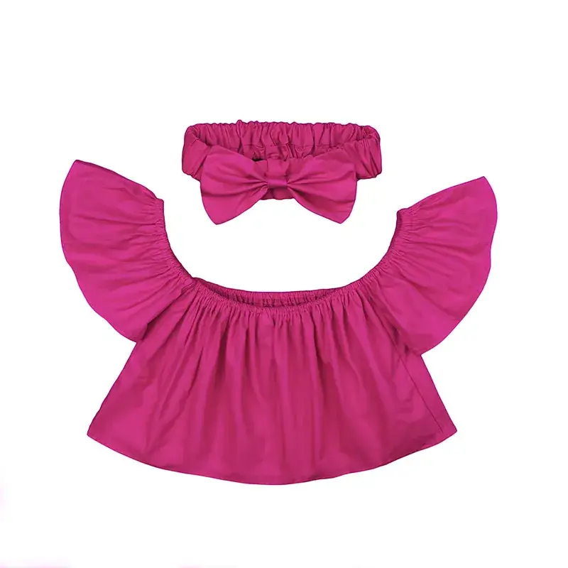 2025 Summer Baby Headbands & Tops Set Red Pink Yellow - Image 2