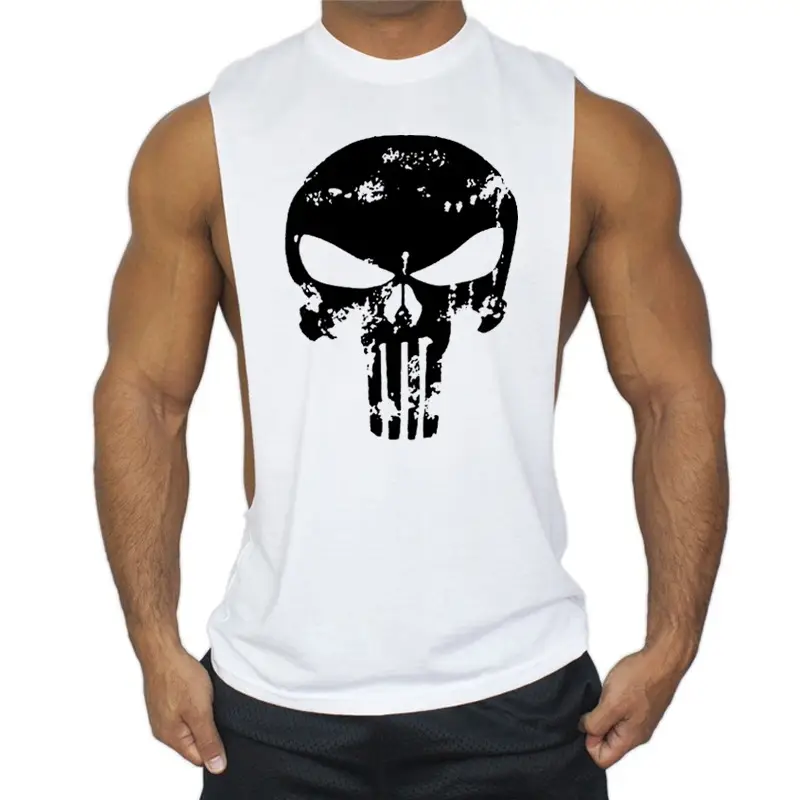 Men's White Punisher Graphic Sleeve Vest Large
