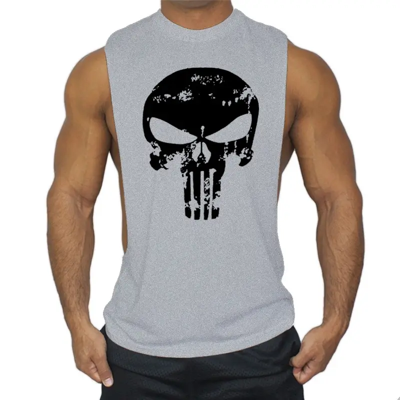 Men's White Punisher Graphic Sleeve Vest Large