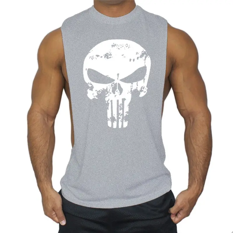 Men's White Punisher Graphic Sleeve Vest Large