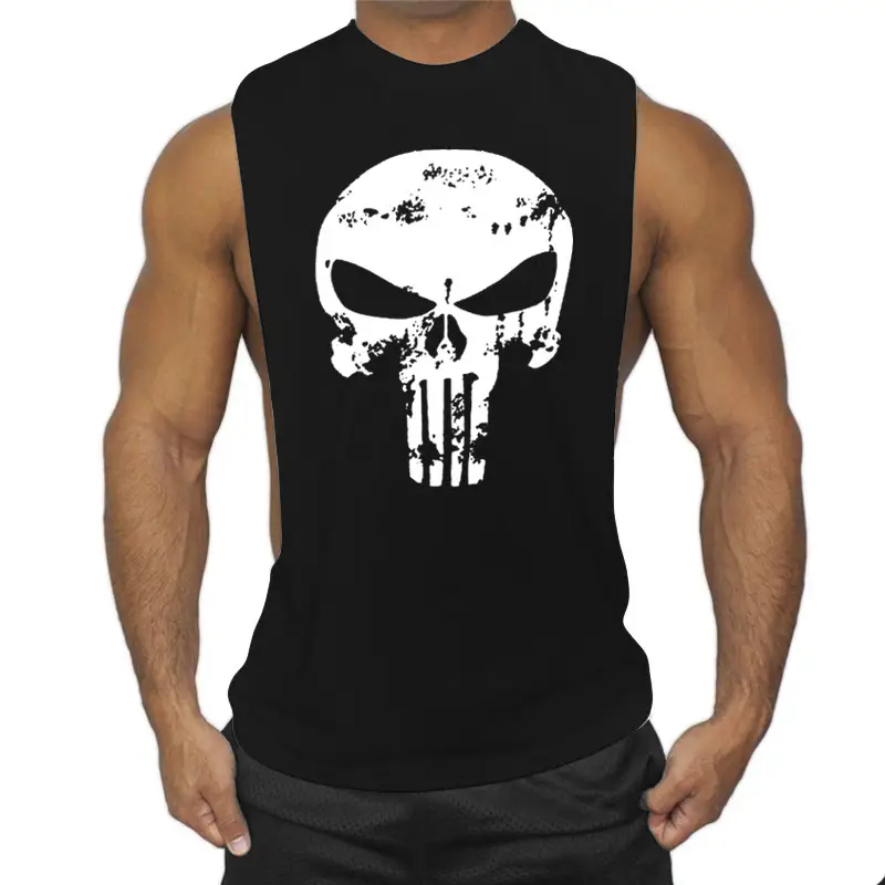 Men's White Punisher Graphic Sleeve Vest Large