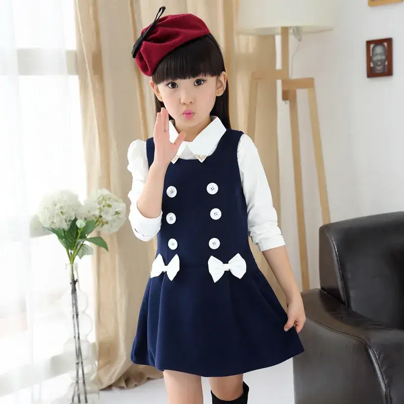 Girls Sleeveless Vest Skirt Chiffon Suit Navy Blue
