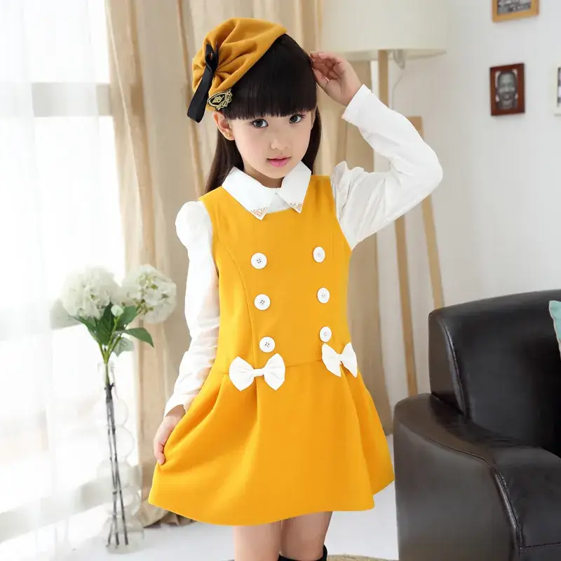 Girls Sleeveless Vest Skirt Chiffon Suit Navy Blue