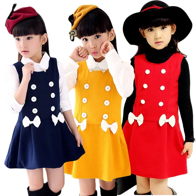 Girls Sleeveless Vest Skirt Chiffon Suit Navy Blue