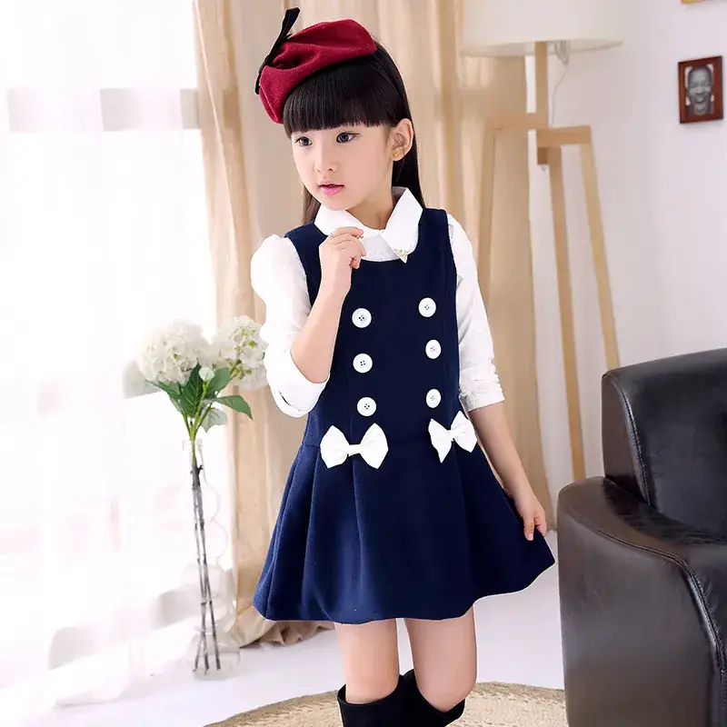 Girls Sleeveless Vest Skirt Chiffon Suit Navy Blue