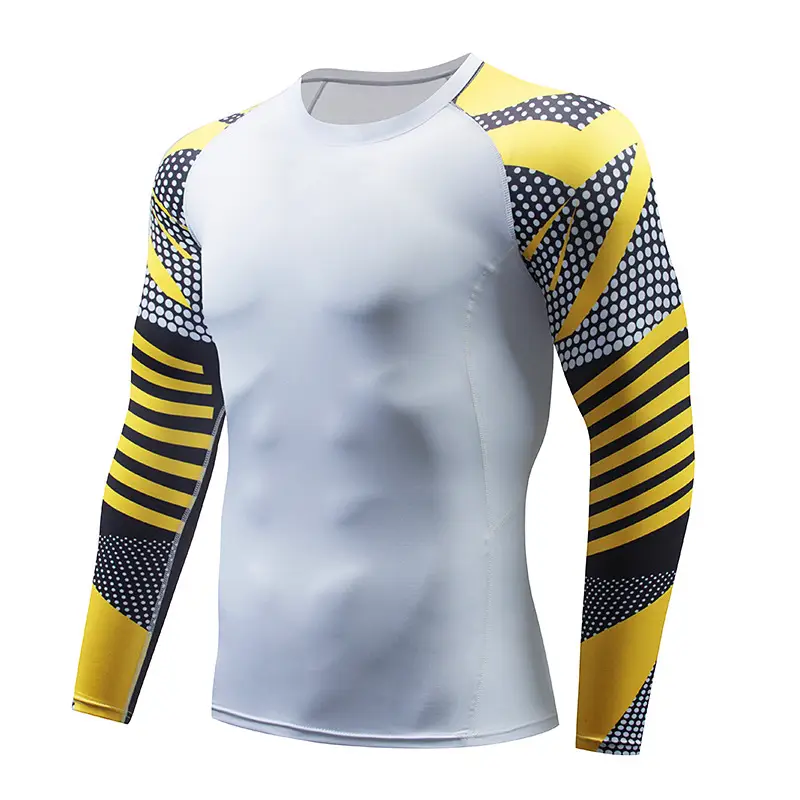 Men's Quick-Drying Fitness Arm T-Shirt White Yellow Black - Image 8