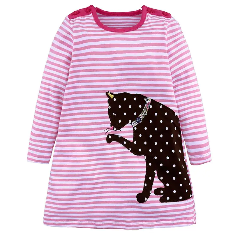 Girls Striped Cotton Long Sleeve Dress Blue Green
