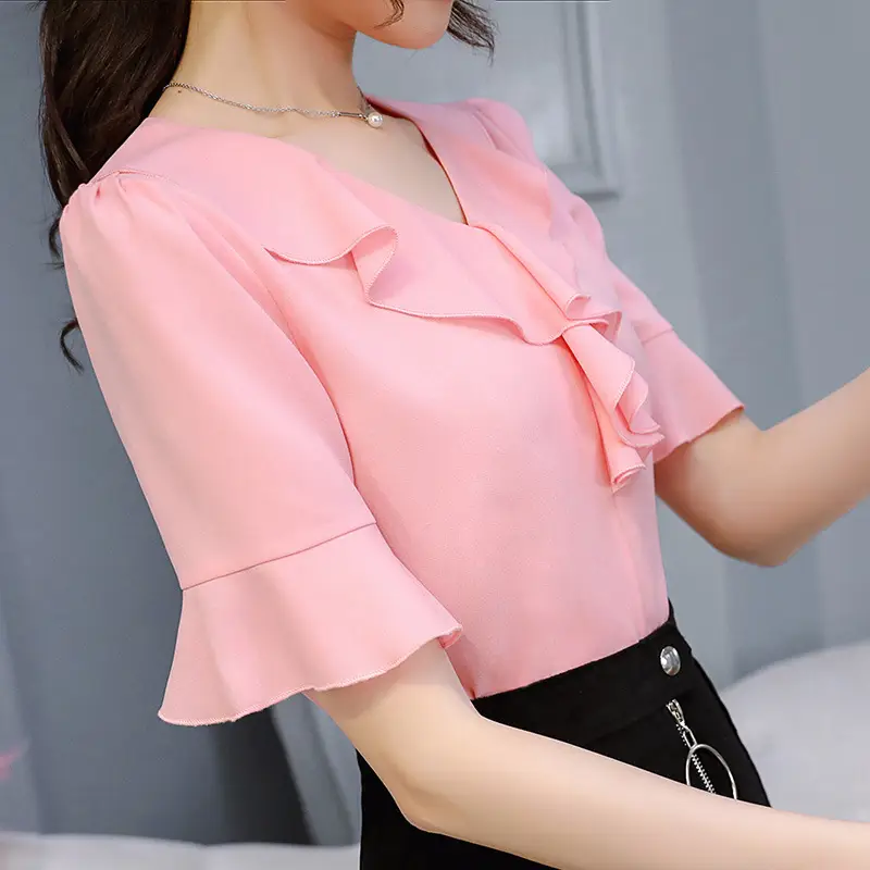 Korean Style Large Size Slim Mid Sleeve Women's Chiffon Shirt