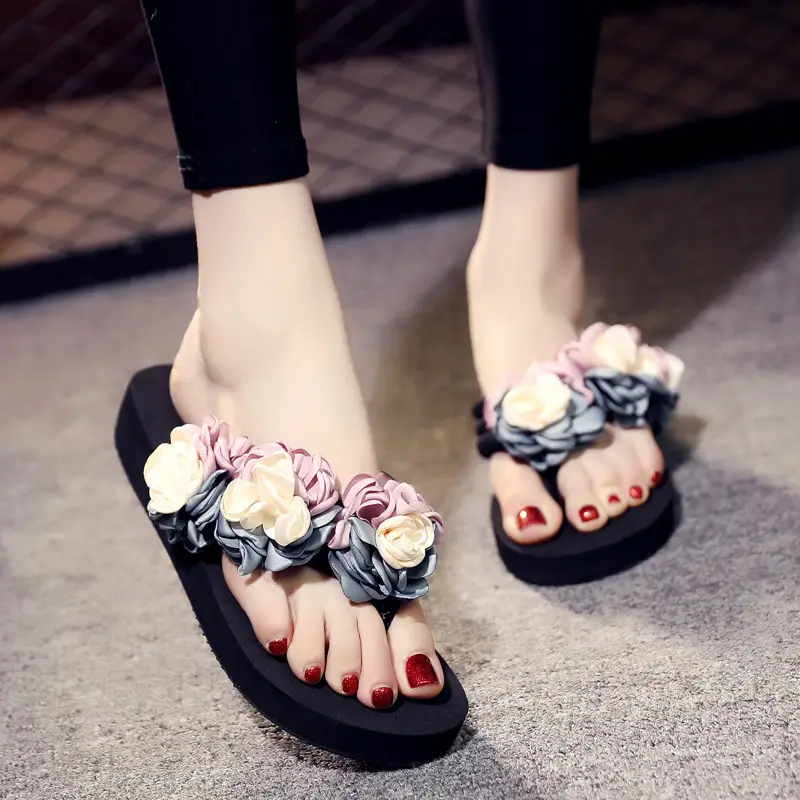 Shining Slippers for Women Summer 11cm Flip-Flops Super High-Heeled Sandals for Women Taro Fashion Flower Seaside Slippers - Image 7
