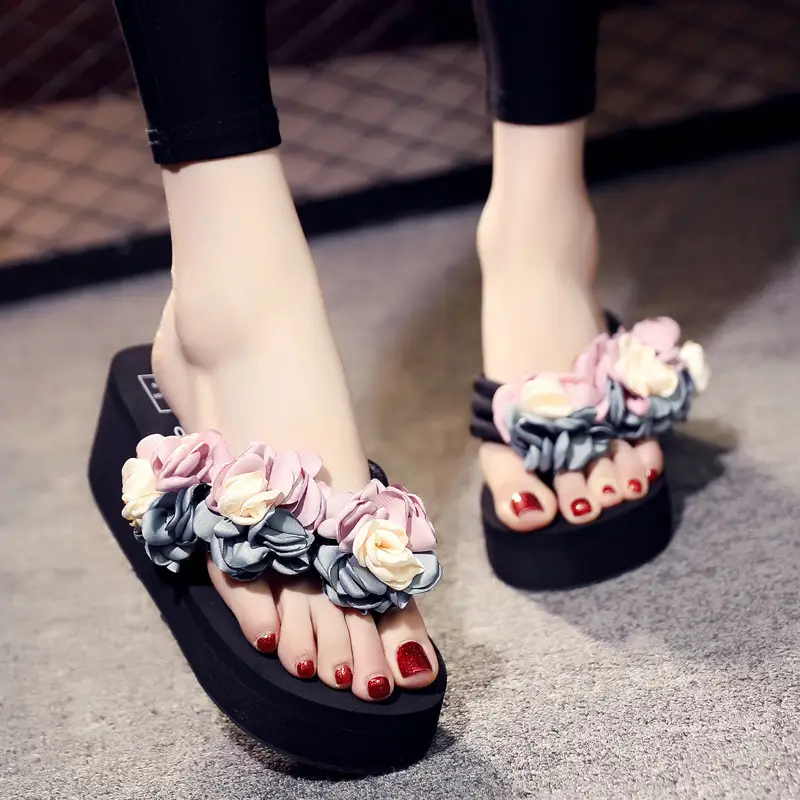 Shining Slippers for Women Summer 11cm Flip-Flops Super High-Heeled Sandals for Women Taro Fashion Flower Seaside Slippers - Image 8