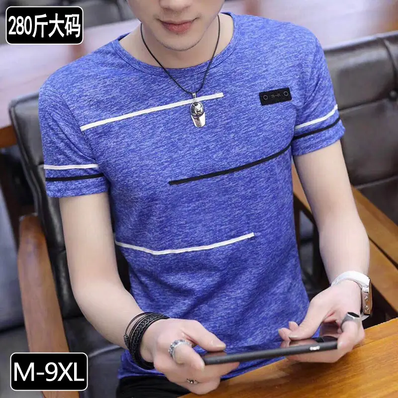 Men Summer T-Shirt Round Neck Ice Silk Half Sleeve Korean Fashion - Image 7