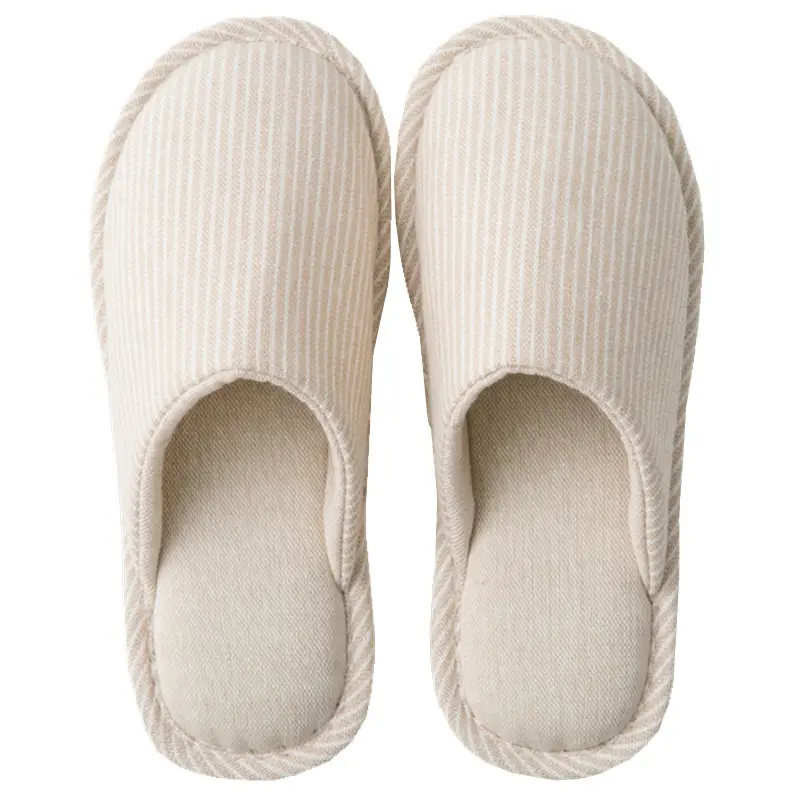 Four Seasons Home Indoor Men's and Women's Couple Cotton Slippers Striped Cotton Linen Breathable Soft Bottom Spring and Summer Japanese and Korean Wooden Floor Slippers