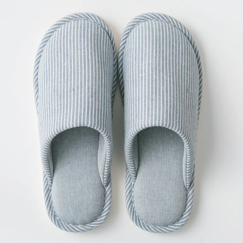 Four Seasons Home Indoor Men's and Women's Couple Cotton Slippers Striped Cotton Linen Breathable Soft Bottom Spring and Summer Japanese and Korean Wooden Floor Slippers