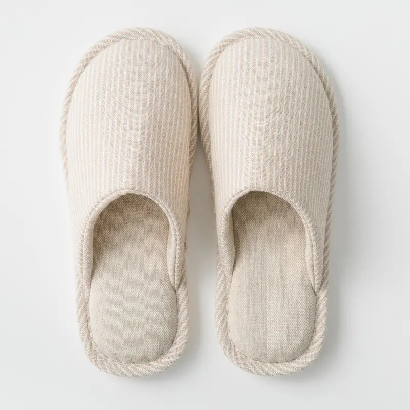 Four Seasons Home Indoor Men's and Women's Couple Cotton Slippers Striped Cotton Linen Breathable Soft Bottom Spring and Summer Japanese and Korean Wooden Floor Slippers