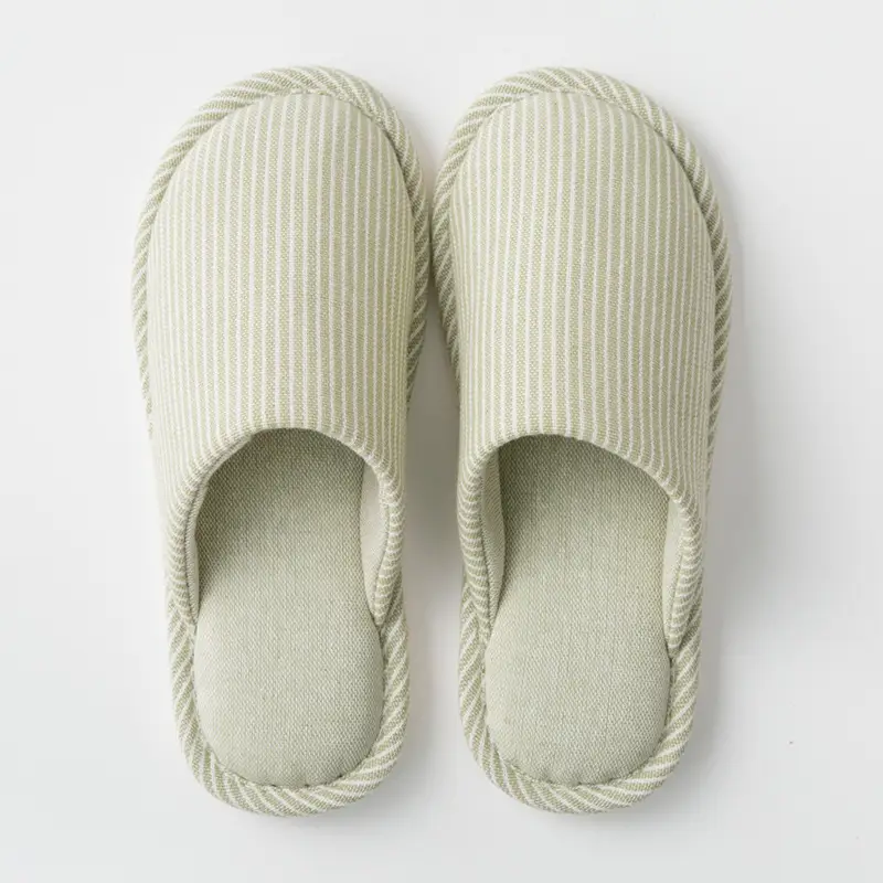 Four Seasons Home Indoor Men's and Women's Couple Cotton Slippers Striped Cotton Linen Breathable Soft Bottom Spring and Summer Japanese and Korean Wooden Floor Slippers