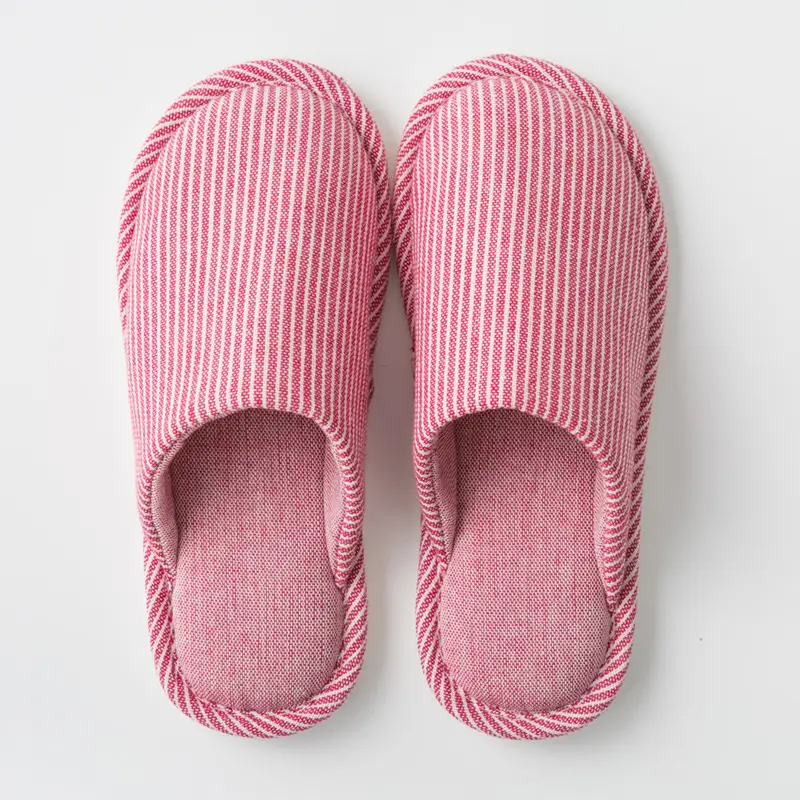 Four Seasons Home Indoor Men's and Women's Couple Cotton Slippers Striped Cotton Linen Breathable Soft Bottom Spring and Summer Japanese and Korean Wooden Floor Slippers