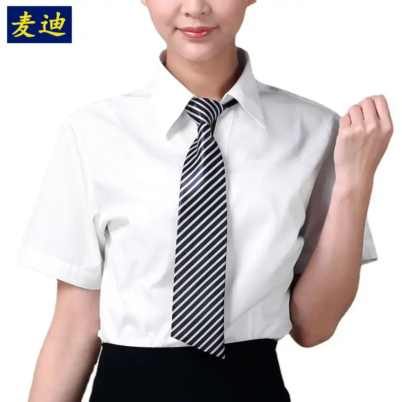 Women's V-Neck Slim Fit White Embroidered Shirt - Image 6
