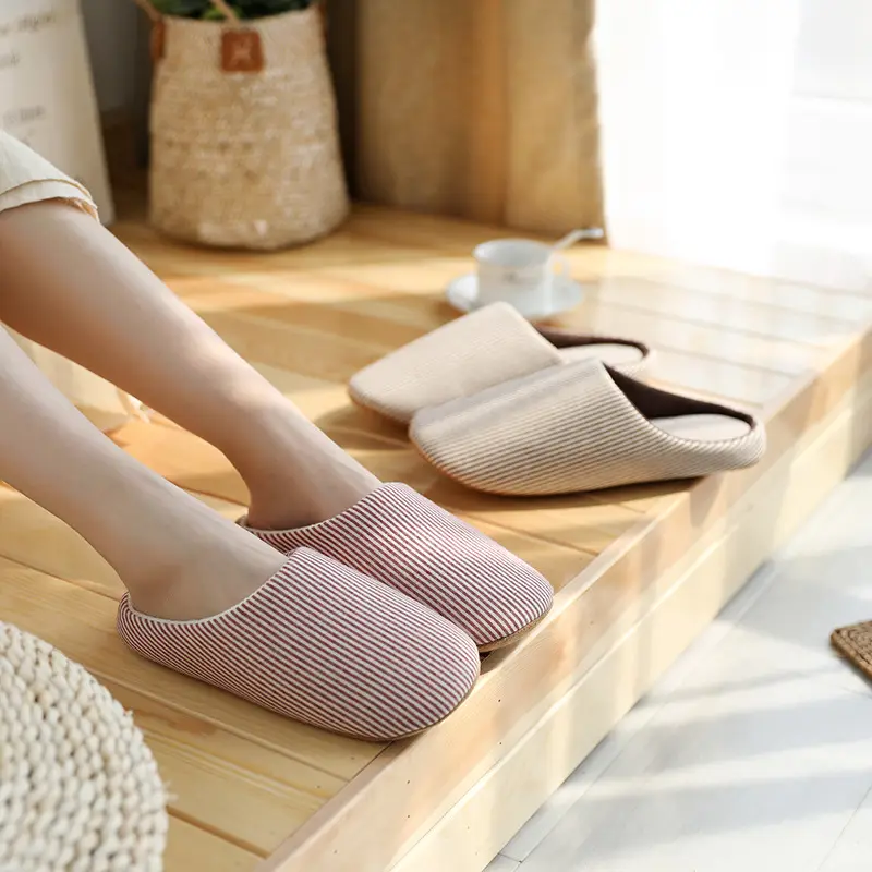 Japanese-style indoor wooden floor silent home men's and women's couples cotton slippers soft bottom non-slip large size home silent cloth bottom