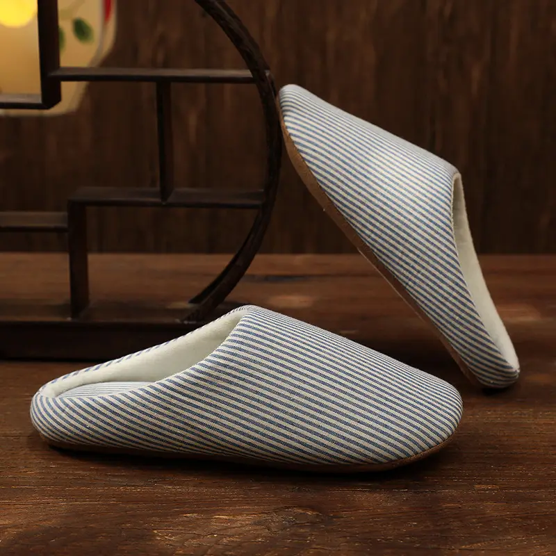 Japanese-style indoor wooden floor silent home men's and women's couples cotton slippers soft bottom non-slip large size home silent cloth bottom