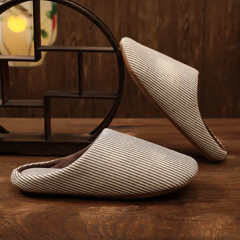 Japanese-style indoor wooden floor silent home men's and women's couples cotton slippers soft bottom non-slip large size home silent cloth bottom