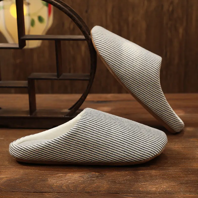Japanese-style indoor wooden floor silent home men's and women's couples cotton slippers soft bottom non-slip large size home silent cloth bottom