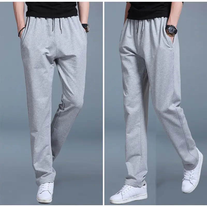 New Men's Grey Casual Sports Pants Loose Fit Straight Leg - Image 7