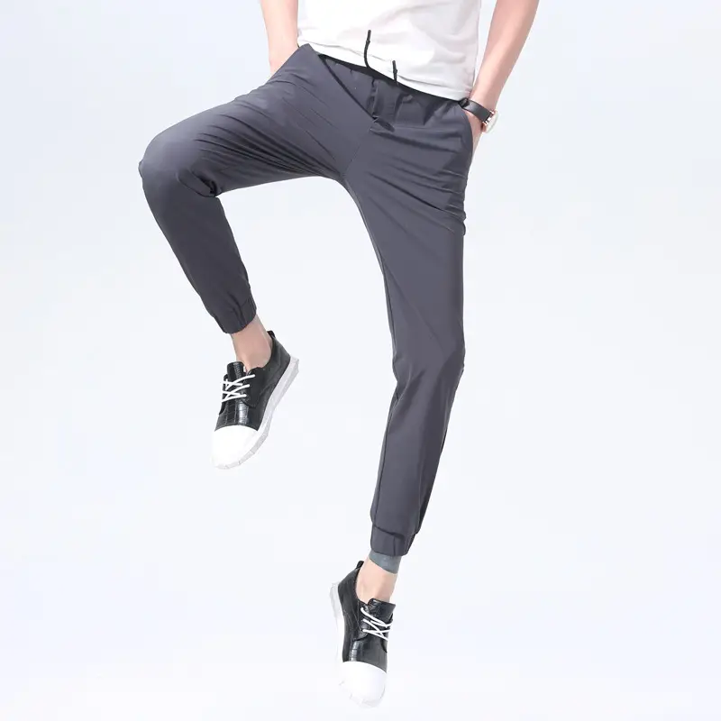 Men Ankle-Tied Slim Fit Sports Pants Grey - Image 4