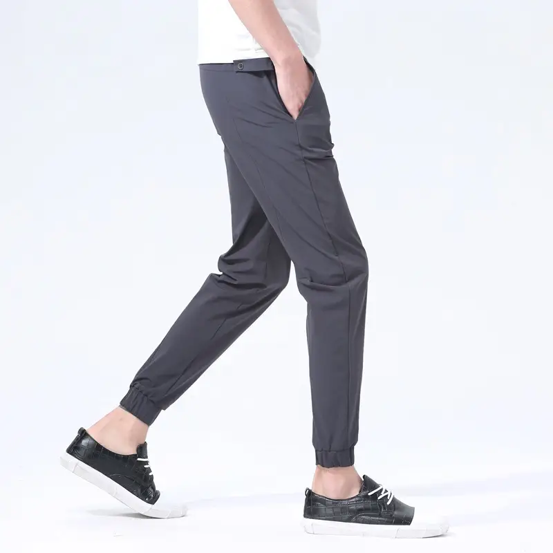 Men Ankle-Tied Slim Fit Sports Pants Grey - Image 5